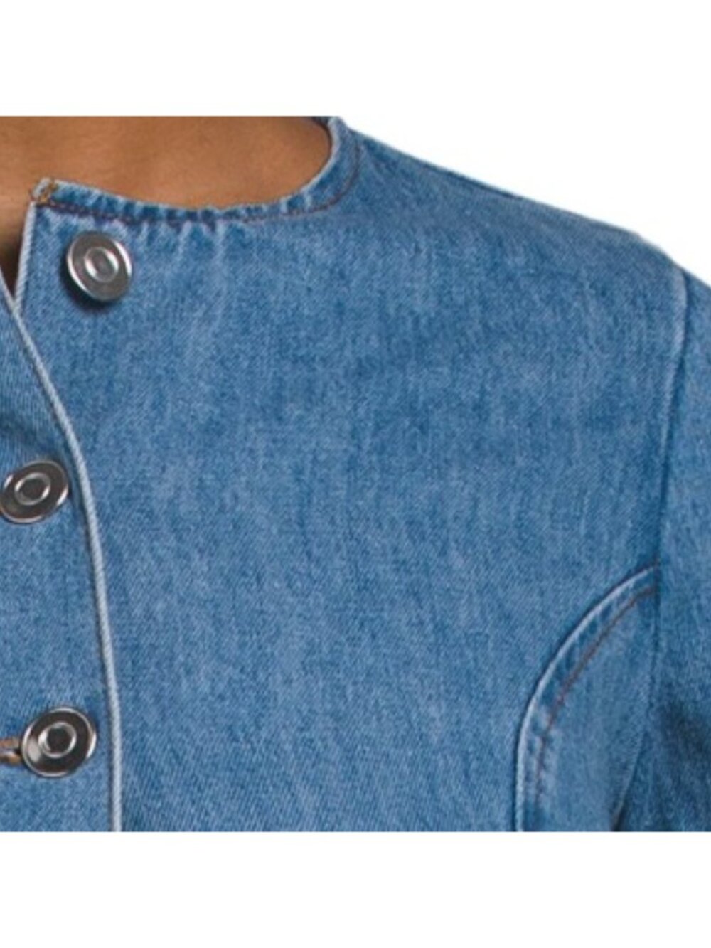 INDUSTRY Short Sleeve Button Front Waisted Denim Top - Picture 3 of 3